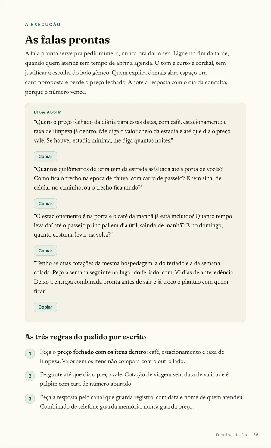 Página real do guia: Falas prontas